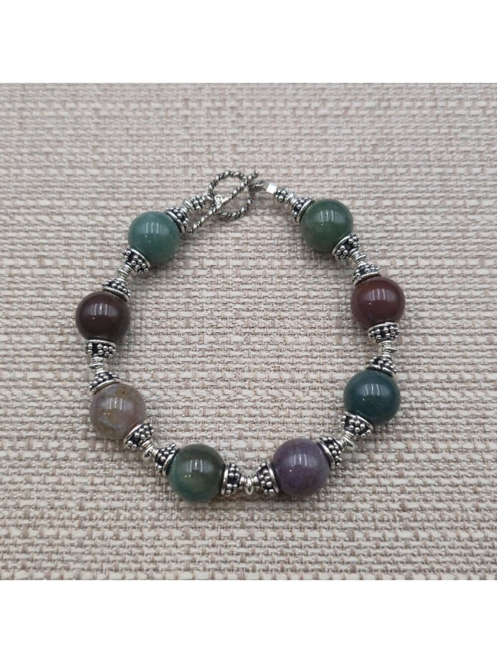 8 Inch Sterling Silver Silpada Earthy Intention Multi Agate Jasper Bracelet B160